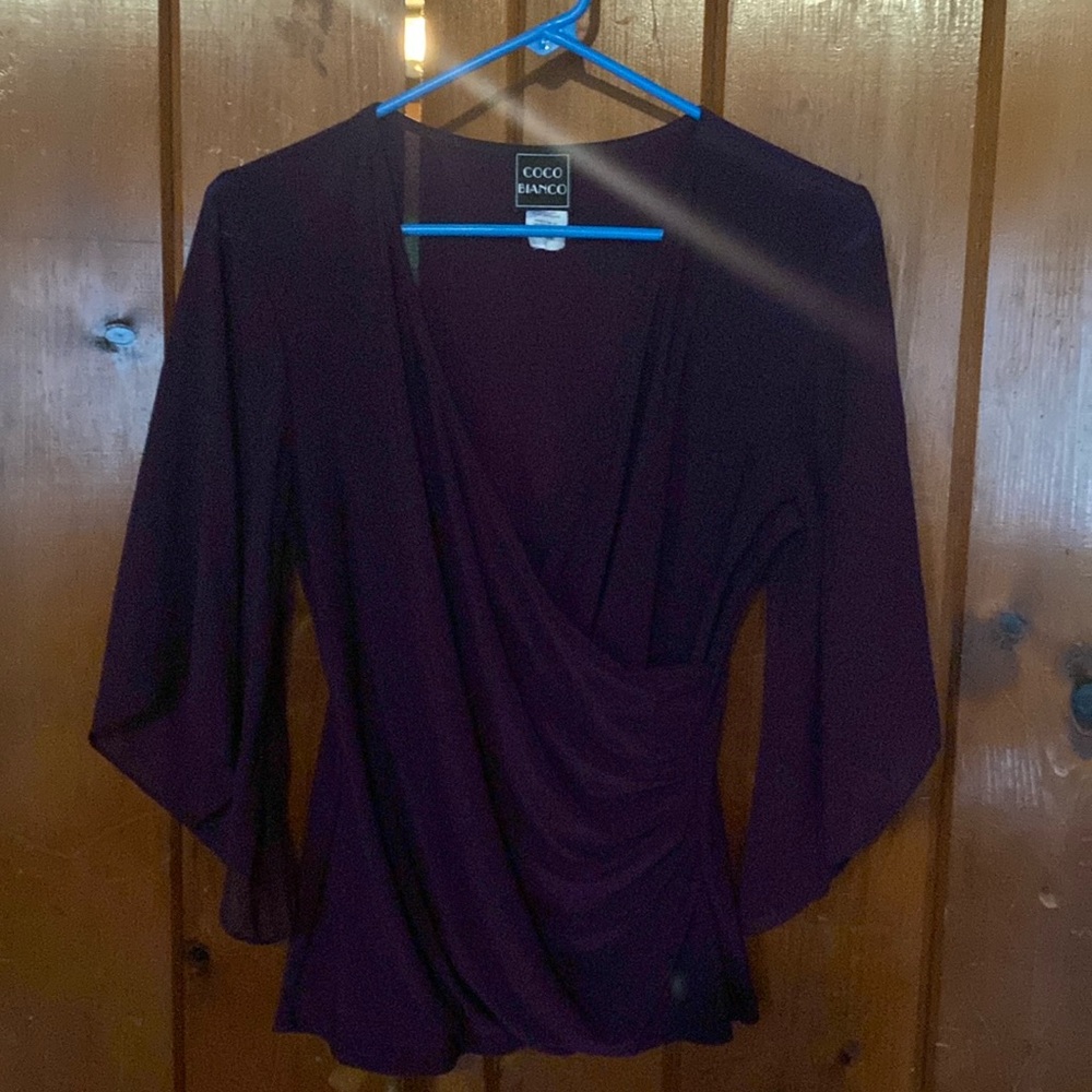 Sheer bell sleeves side ruched Kris Kross front